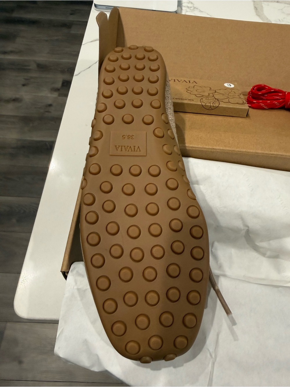 VIVAIA Beige Knit Lace-Up Flats - Comfortable For Everyday or Travel - Picture 9 of 12